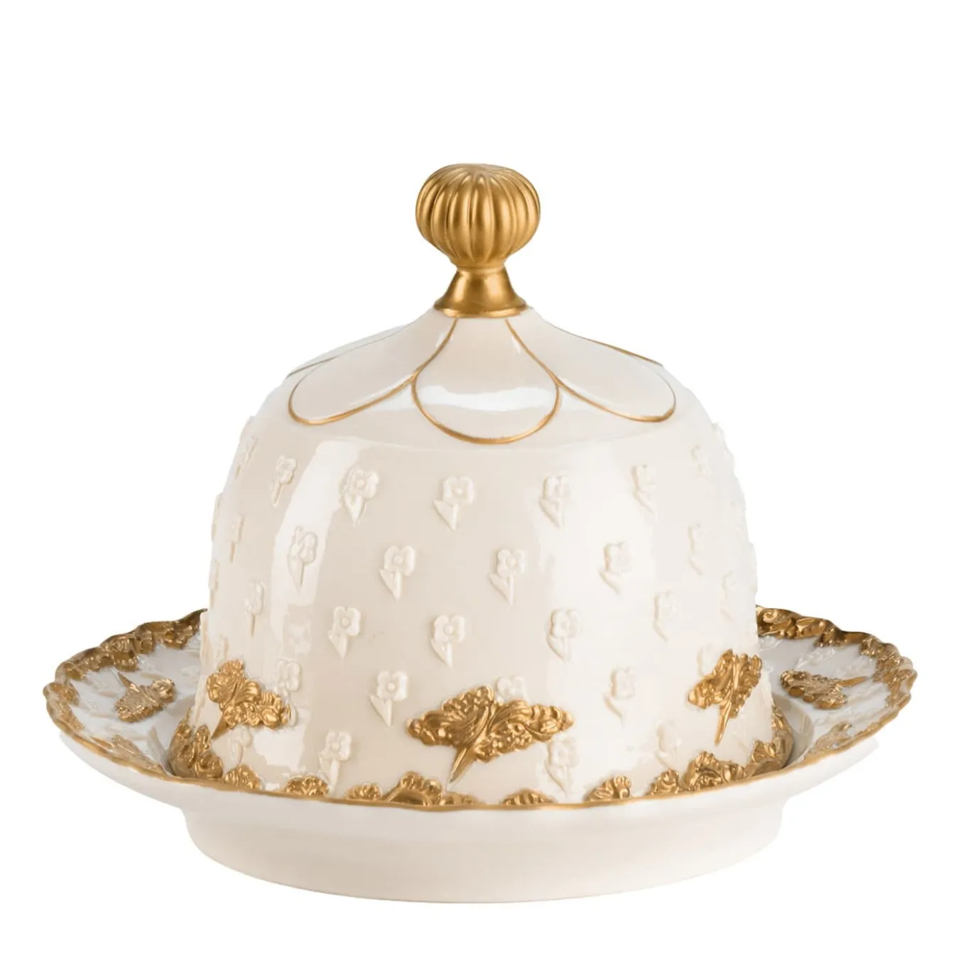 Burriera Lucia bianca e oro con coperchio a cupola