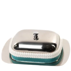 Burriera turchese e bianca con coperchio