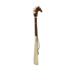 Calzascarpe in Ottone Smaltato e Legno Marrone