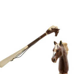 Calzascarpe in Ottone Smaltato e Legno Marrone