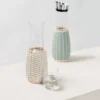 Caraffa Dijon in pelle bianca e rattan
