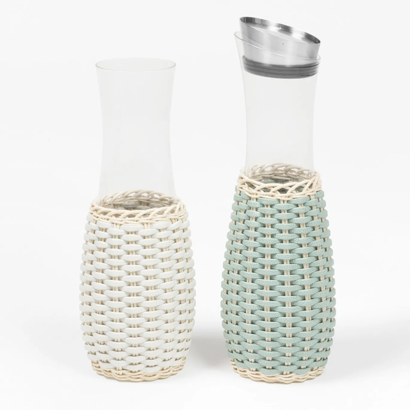 Caraffa in pelle e rattan verde Dijon con versatore