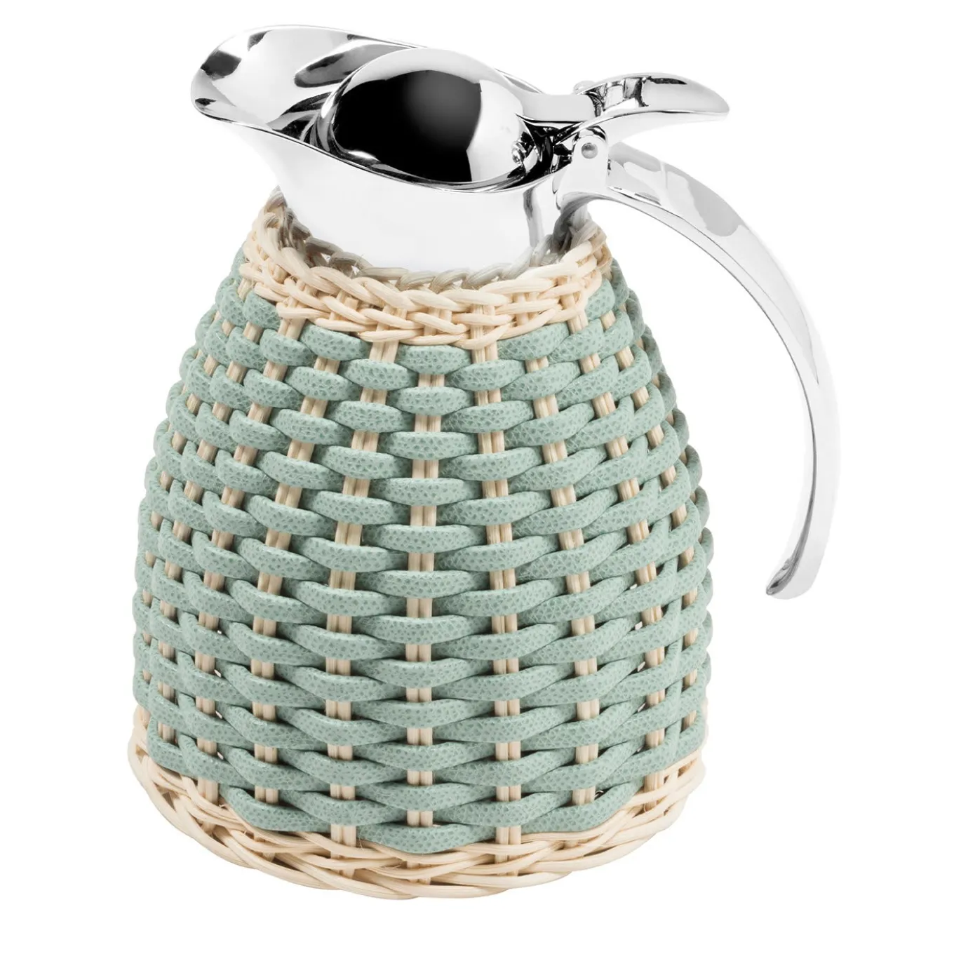 Caraffa termica Monceau in pelle e rattan verde