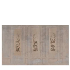 Carta da parati Chinoiserie beige e azzurro chiaro con elementi architettonici