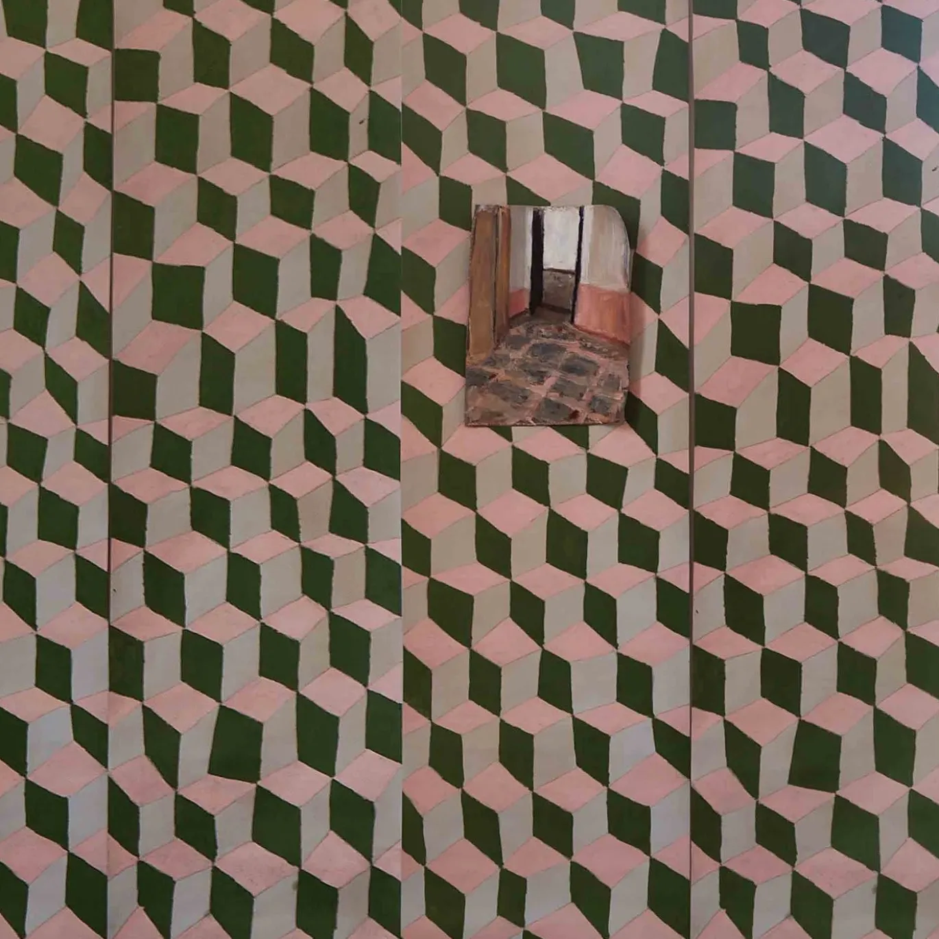 Carta da parati geometrica rosa e verde