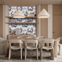 Carta da parati Japanese Toile blu e beige