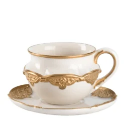 Caterina Tazza da tè piccola bianca e oro con piattino