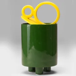 Cateto 2 Vaso in ceramica verde e giallo