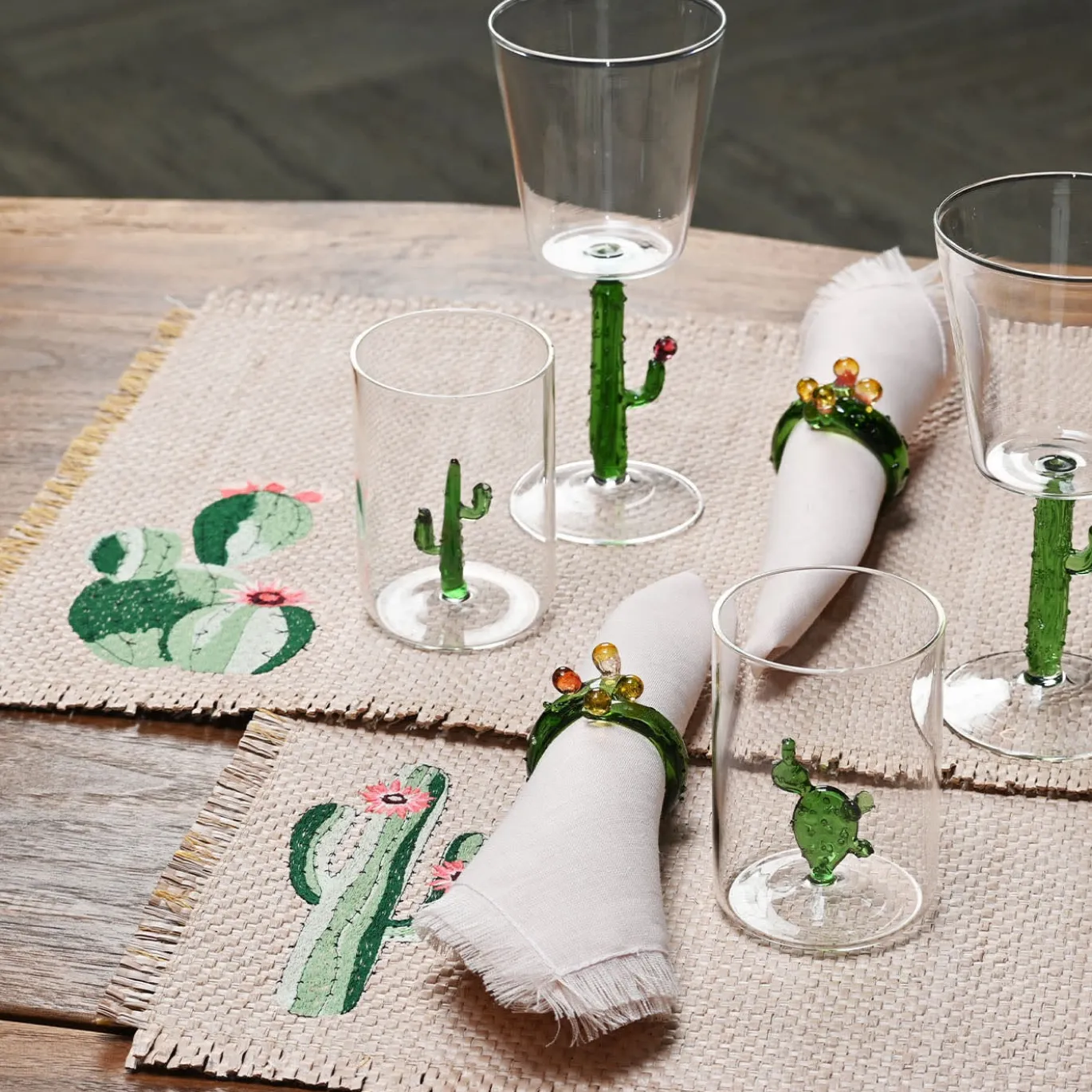 Cena per due Cactus Set di bicchieri e lino