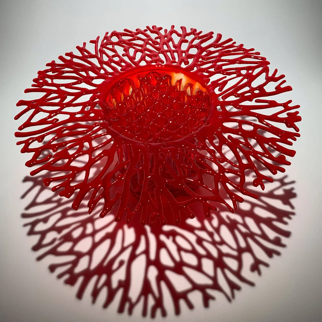 Centrotavola scultoreo in vetro di Murano corallo rosso