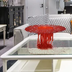 Centrotavola scultoreo in vetro di Murano corallo rosso
