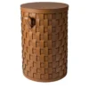 Cesta Demetra Rotonda Alta con Coperchio in Pelle Cammello
