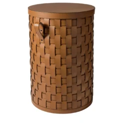 Cesta Demetra Rotonda Alta con Coperchio in Pelle Cammello