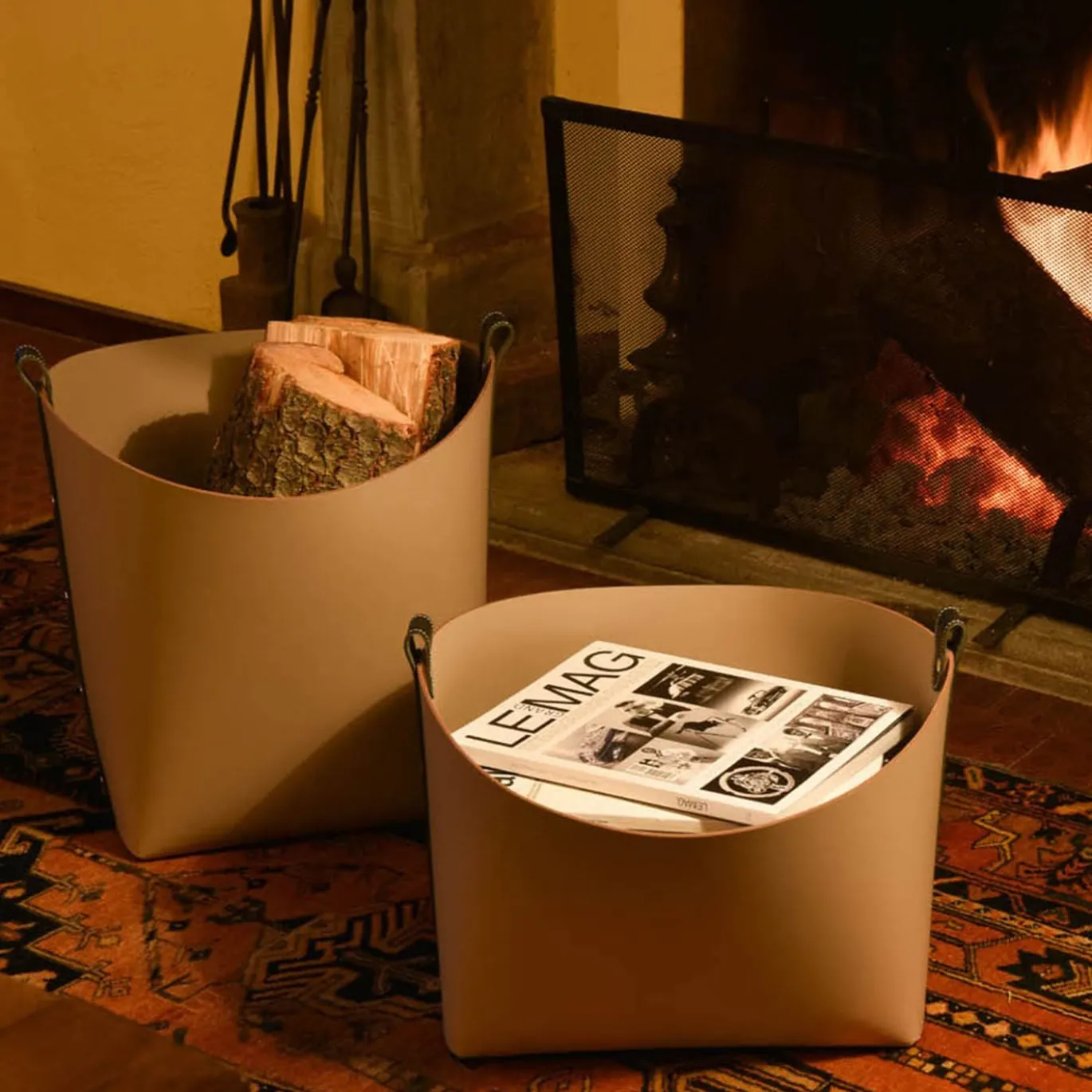 Cesta Ovo Piccola in Pelle Marrone