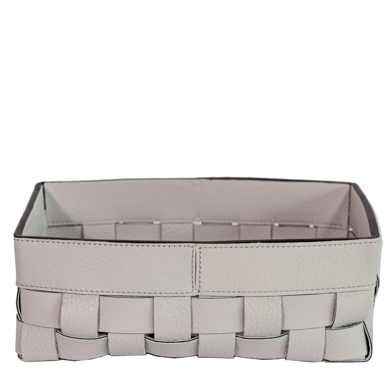 Cesta piccola Bottega in pelle grigio chiaro luna