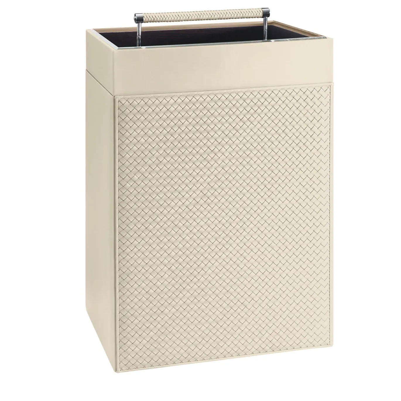 Cesta Portabiancheria Diana Intrecciata a Mano in Pelle Beige