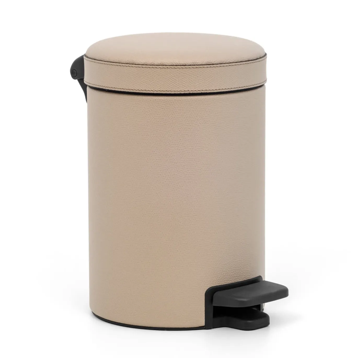 Cestino a pedale in pelle taupe