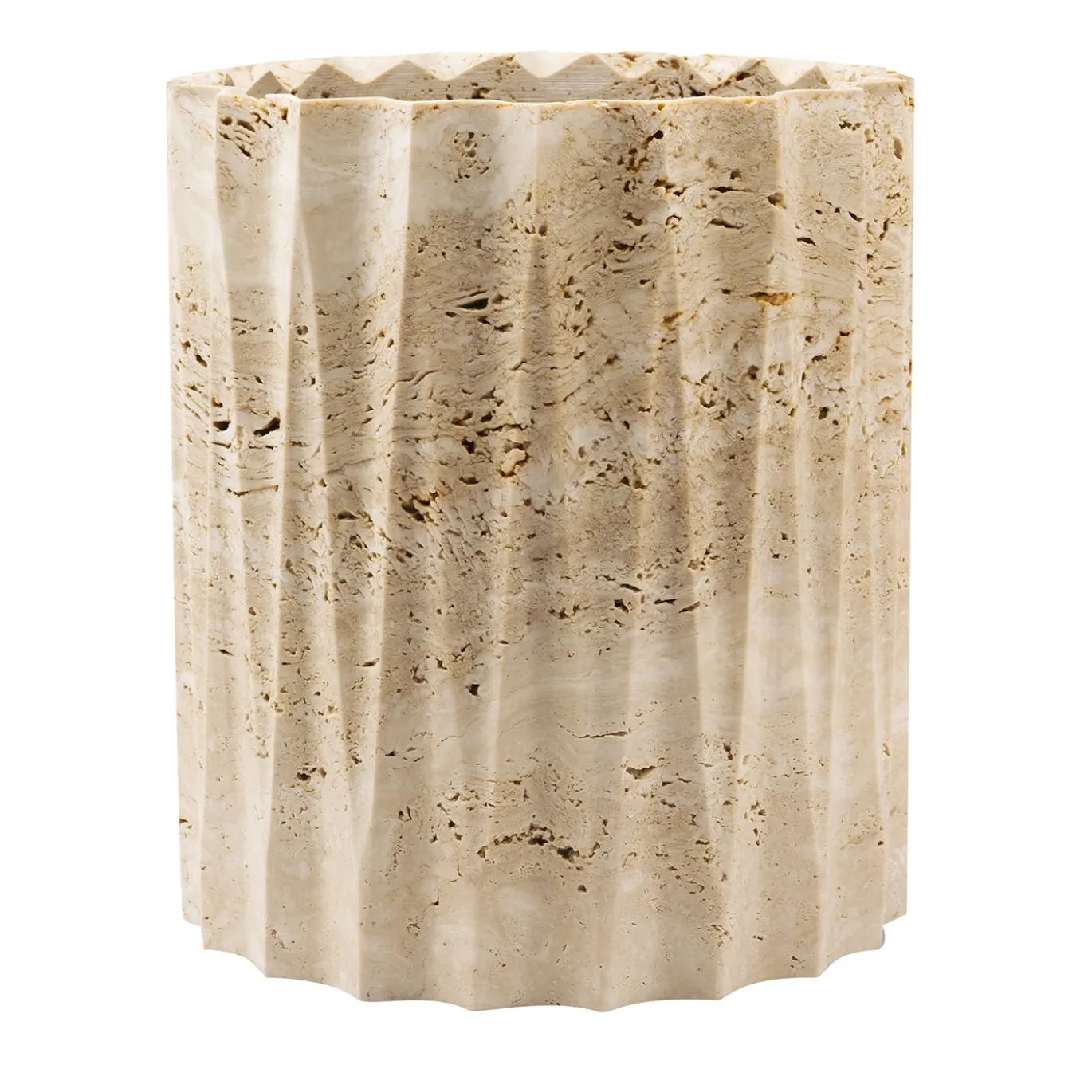 Cestino cilindrico Fold in travertino beige