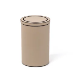 Cestino con Coperchio Basculante in Pelle Beige