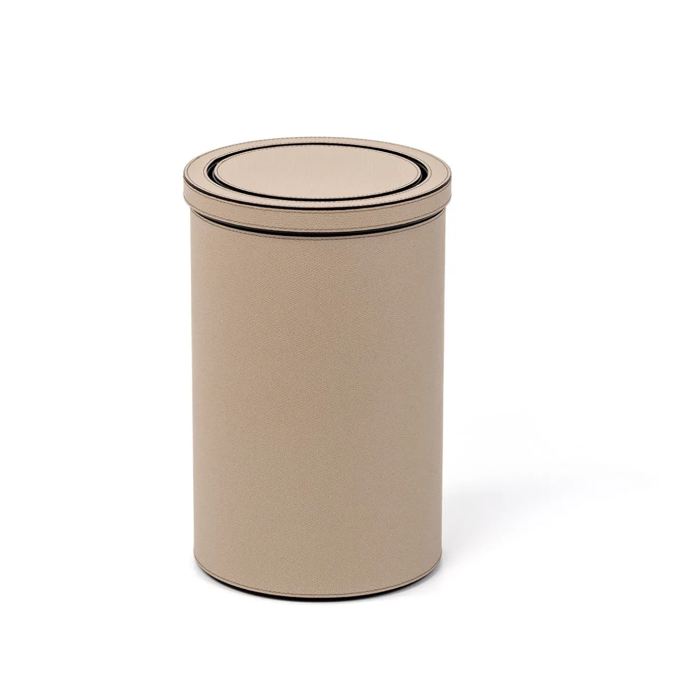 Cestino con Coperchio Basculante in Pelle Beige