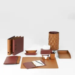Cestino gettacarte in pelle Bottega cognac e bordeaux