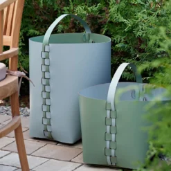 Cestino Helena in pelle Sky Blue e Eucalyptus