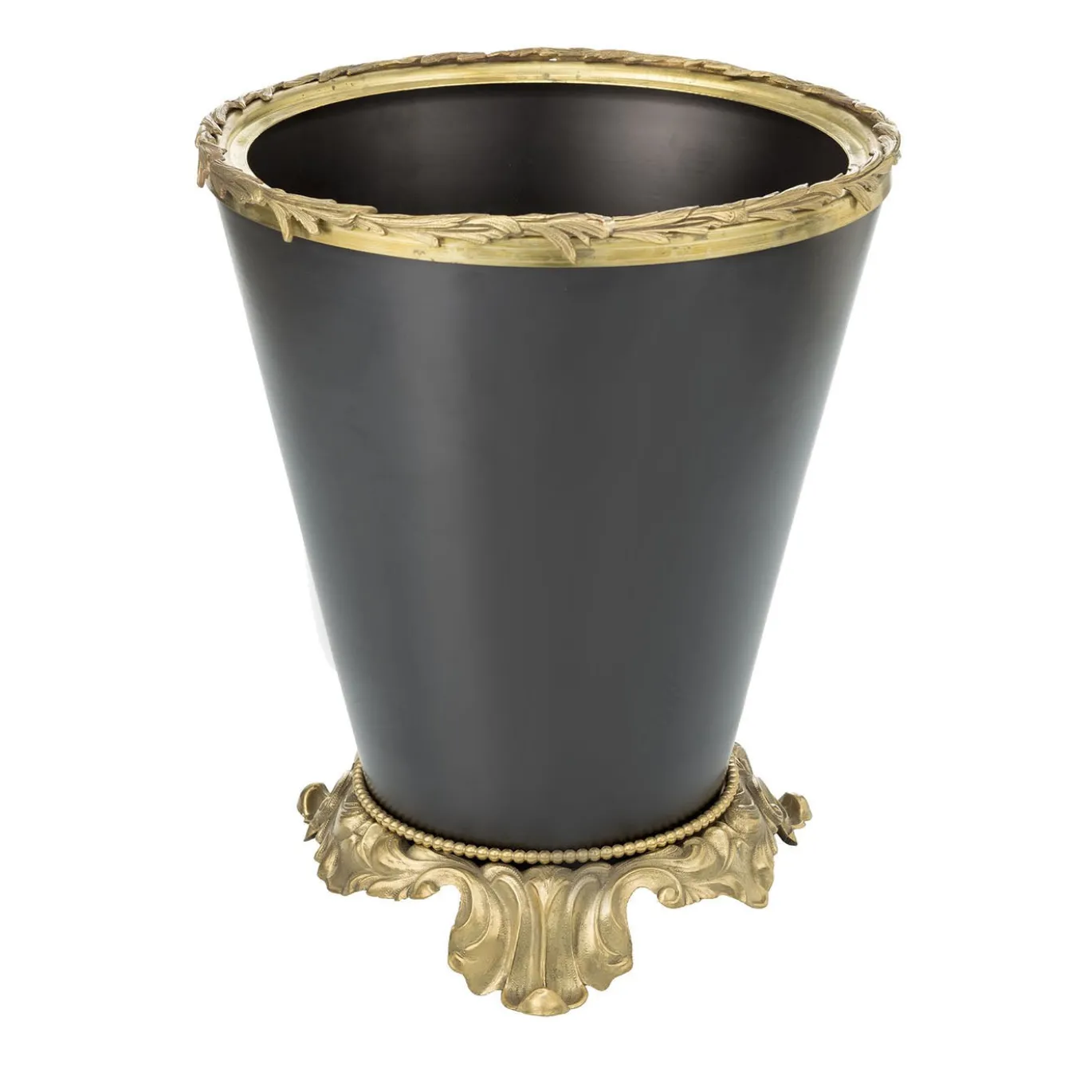 Cestino in ottone scuro con base ornata