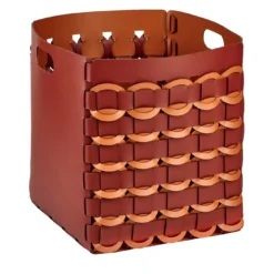 Cestino in pelle Bordeaux e Cognac Geometria