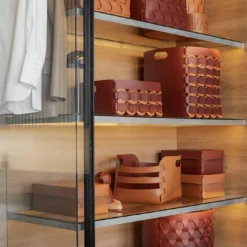 Cestino in pelle Bordeaux e Cognac Geometria