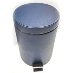 Cestino in pelle con coperchio in blu
