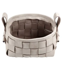 Cestino in pelle intrecciata grigio