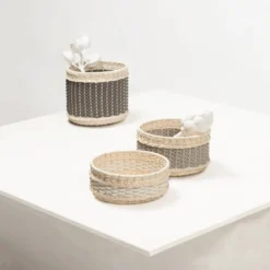 Cestino piccolo in pelle e rattan di Nîmes