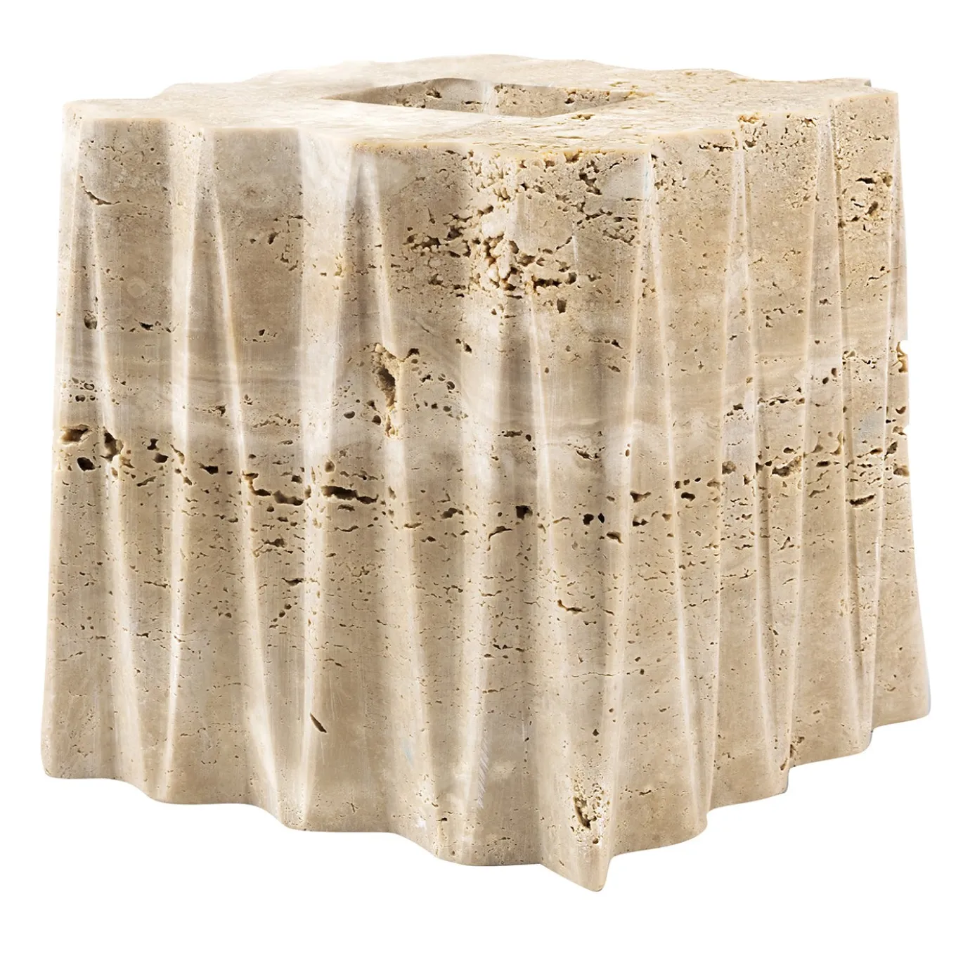 Cestino quadrato Fold in travertino beige