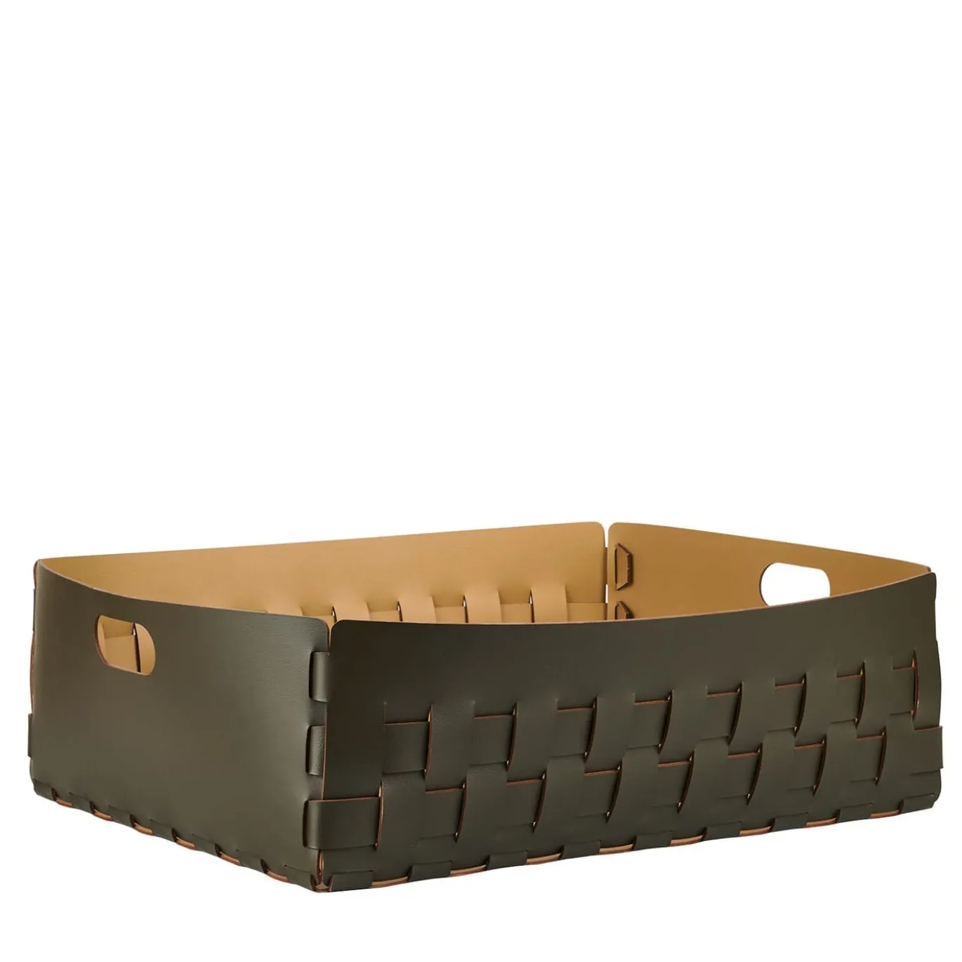 Cesto in pelle Bottega oliva e senape