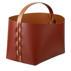Cesto piccolo in pelle Helena bordeaux e cognac