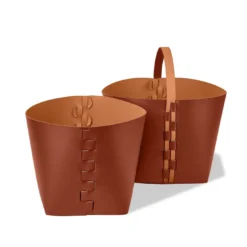 Cesto piccolo in pelle Helena bordeaux e cognac