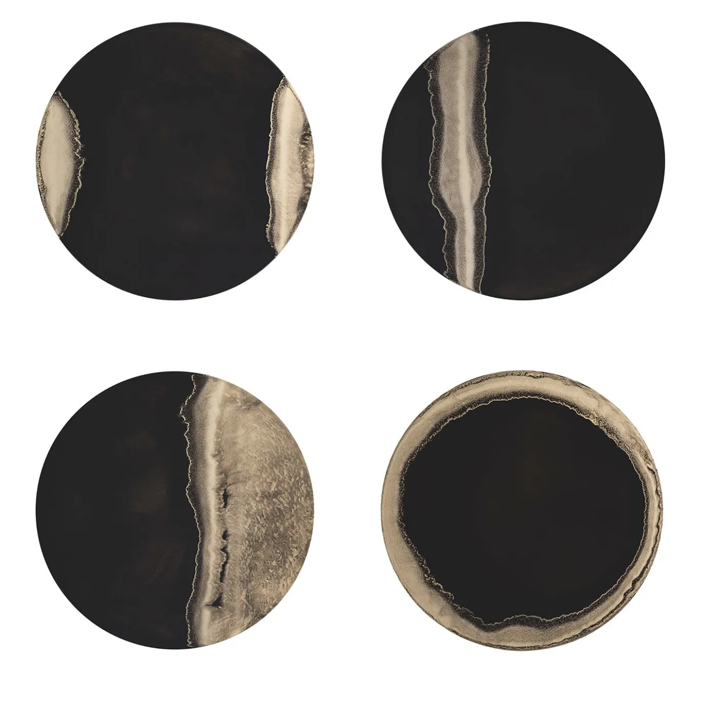 Collezione Inchiostro - Set di 4 Sottopiatti Rotondi Nero e Oro
