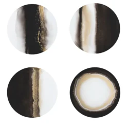 Collezione Inchiostro - Set di 4 Sottopiatti Rotondi Bianco Nero Oro