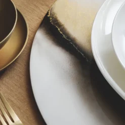 Collezione Inchiostro - Set di 4 Sottopiatti Rotondi Bianco Nero Oro