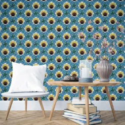 Composizione di Piastrelle in Ceramica Celeste Azzurro Chiaro con Motivo Floreale