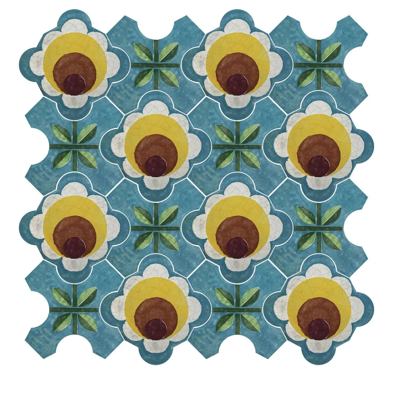 Composizione di Piastrelle in Ceramica Celeste Azzurro Chiaro con Motivo Floreale