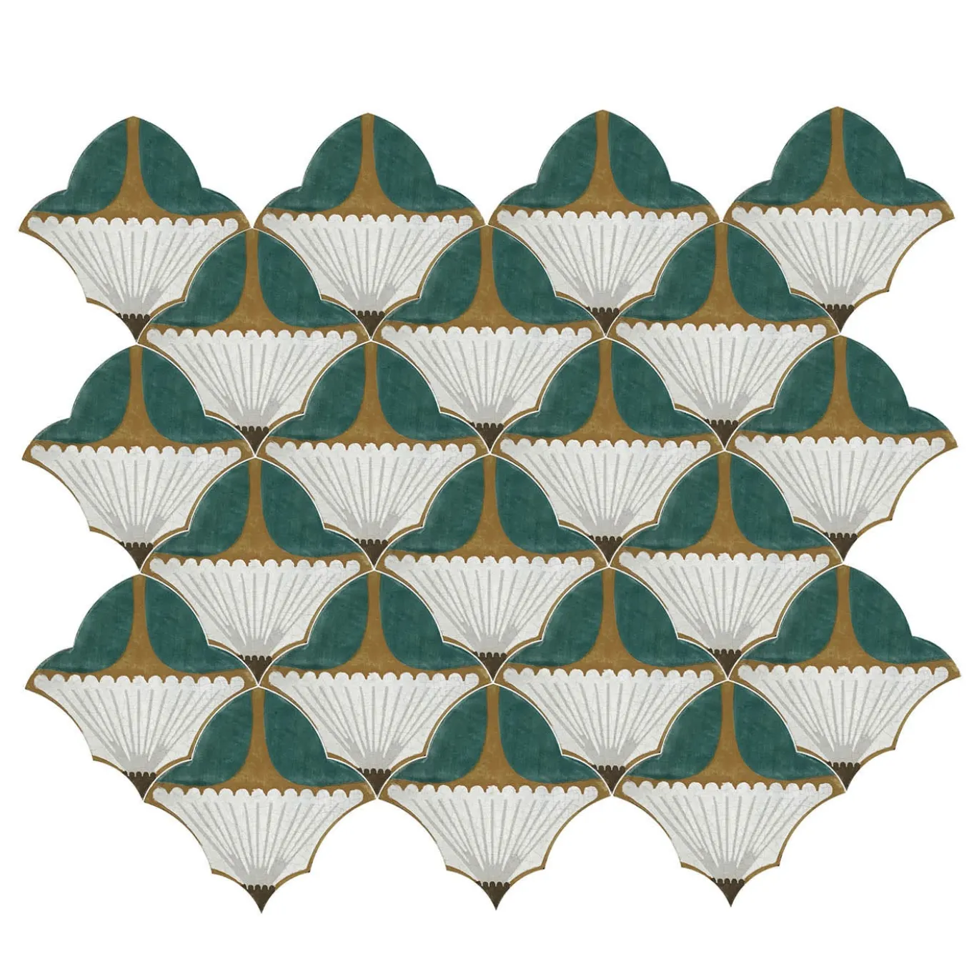 Composizione di Piastrelle in Ceramica Verde Zafferano con Motivo Floreale