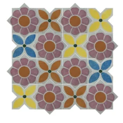Composizione di Piastrelle in Ceramica Multicolore Zinnia con Motivo Floreale