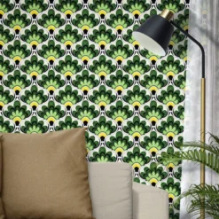 Composizione di Piastrelle in Ceramica Verde Foglia con Motivo Floreale
