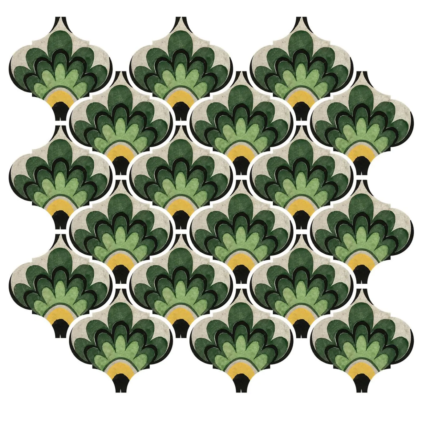 Composizione di Piastrelle in Ceramica Verde Foglia con Motivo Floreale