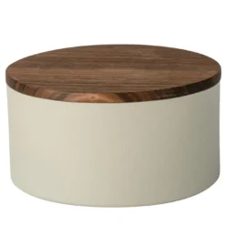 Contenitore grande rotondo in ceramica verde con coperchio in legno