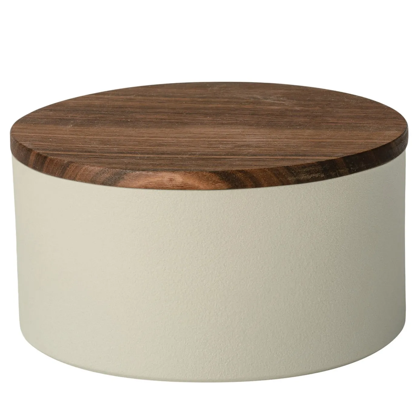 Contenitore grande rotondo in ceramica verde con coperchio in legno