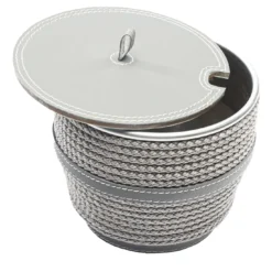 Contenitore per caffè in ecopelle grigio con coperchio e inserti in corda