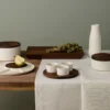 Contenitore rotondo grande in ceramica con coperchio in legno