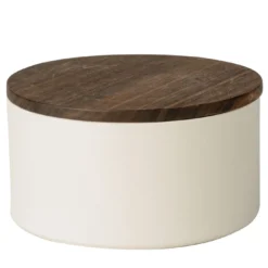 Contenitore rotondo grande in ceramica con coperchio in legno